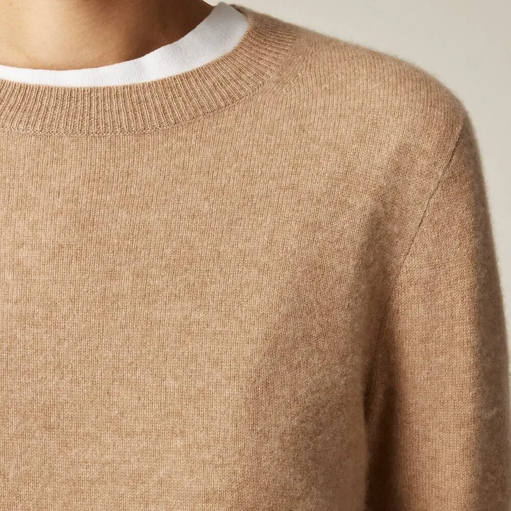 J. Crew Women's Cashmere Classic-Fit Crewneck Sweater Heather Camel Size XS NWT